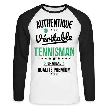 Authentique et véritable tennisman - Original - T-shirt baseball manches longues Homme - blanc/noir - Devant - Nik (191cm)