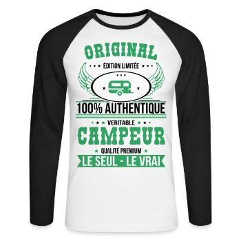 Authentique et véritable campeur - Original - T-shirt baseball manches longues Homme - blanc/noir - Devant - Nik (191cm)