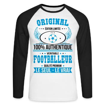 Authentique et véritable footballeur - Original - T-shirt baseball manches longues Homme - blanc/noir - Devant - Nik (191cm)