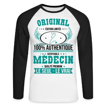 Authentique et véritable médecin - Original - T-shirt baseball manches longues Homme - blanc/noir - Devant - Nik (191cm)