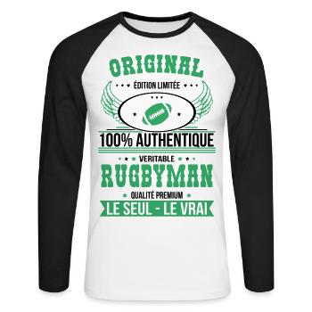 Authentique et véritable rugbyman - Original - T-shirt baseball manches longues Homme - blanc/noir - Devant - Nik (191cm)