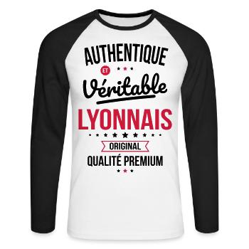 Authentique et véritable Lyonnais - Original - T-shirt baseball manches longues Homme - blanc/noir - Devant - Nik (191cm)