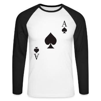 Pik Ass Karte Kartenspiel Poker Kostüm Karneval - Unisex Baseballshirt langarm - Weiß/Schwarz - Vorne - Nik (191cm)
