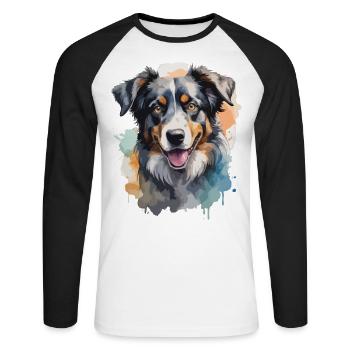 Australian Shepherd Dog Cool Color Explosion - Unisex Long Sleeve Baseball T-Shirt - white/black - Front - Nik (191cm)