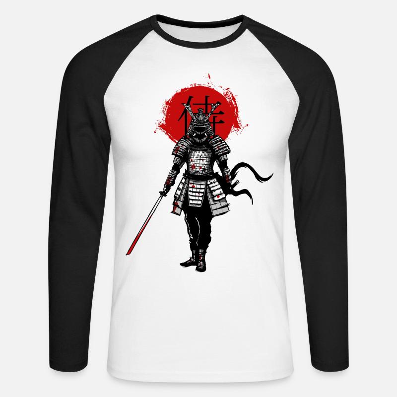 Samurai auf rotem Hintergrund - Unisex Baseballshirt langarm - Weiß/Schwarz