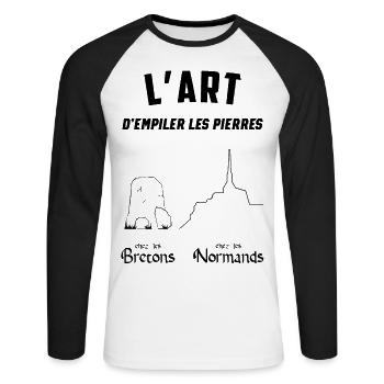 L'art d empiler les pierres - T-shirt baseball manches longues Homme - blanc/noir - Devant - Nik (191cm)