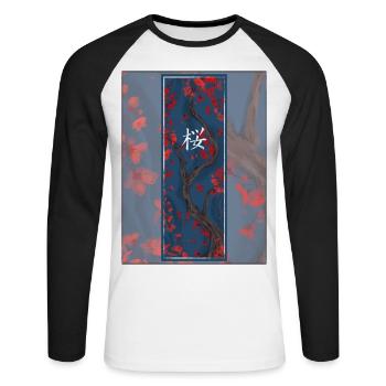 Sakura Sumi-e Kanji Foncé - T-shirt baseball manches longues Homme - blanc/noir - Devant - Nik (191cm)