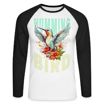 Hummingbird Flowers Bird Animal Art Watercolor Colorful - Unisex Long Sleeve Baseball T-Shirt - white/black - Front - Nik (191cm)