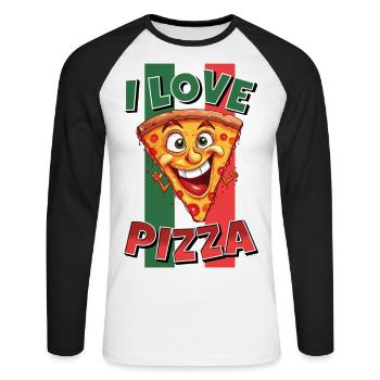 I Love Pizza Slice Face Laughs Pizzeria - Unisex Long Sleeve Baseball T-Shirt - white/black - Front - Nik (191cm)
