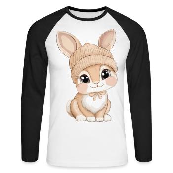 Lapin mignon mignon bébé enfants animal dessin animé - T-shirt baseball manches longues Homme - blanc/noir - Devant - Nik (191cm)