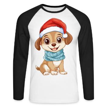 Chien Noël Mignon Noël mignon Noël - T-shirt baseball manches longues Homme - blanc/noir - Devant - Nik (191cm)