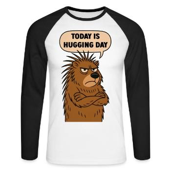 Stachelschwein: Heute ist Umarmungstag - Unisex Baseballshirt langarm - Weiß/Schwarz - Vorne - Nik (191cm)