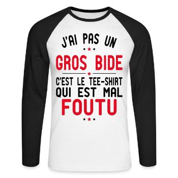 J'ai pas un gros bide - Tee-shirt mal foutu - T-shirt baseball manches longues Homme - blanc/noir - Devant - Nik (191cm)