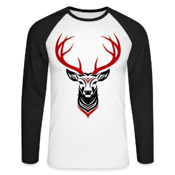Hirsch Kopf - Unisex Baseballshirt langarm - Weiß/Schwarz - Vorne - Nik (191cm)