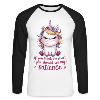Mignonne petite licorne à la fin avec patience - T-shirt baseball manches longues Homme - blanc/noir - Devant - Nik (191cm)