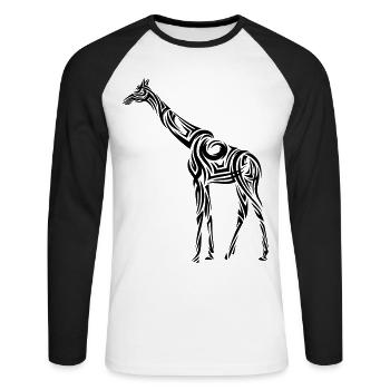 Giraffe Tribal Tattoo - Unisex Baseballshirt langarm - Weiß/Schwarz - Vorne - Nik (191cm)