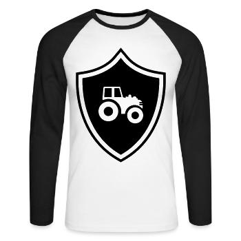 Traktor Farmer Wappen - Unisex Baseballshirt langarm - Weiß/Schwarz - Vorne - Nik (191cm)