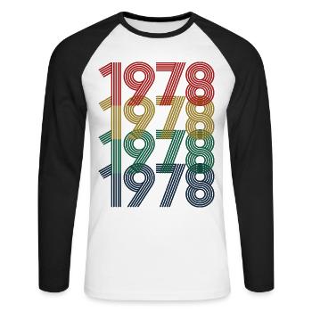 Cool Retro 1978, 44 ans, cadeau de 44e anniversaire - T-shirt baseball manches longues Homme - blanc/noir - Devant - Nik (191cm)