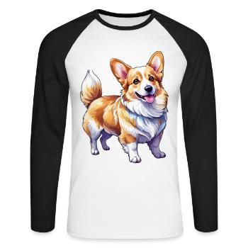 Welsh Corgi Pembroke Watercolor - Unisex Long Sleeve Baseball T-Shirt - white/black - Front - Nik (191cm)