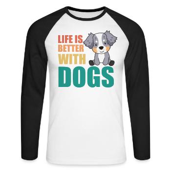 Australian Sheperd Life Dogs - Unisex Long Sleeve Baseball T-Shirt - white/black - Front - Nik (191cm)