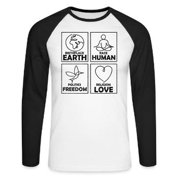 Lieu de naissance Terre Race Homme Amour - T-shirt baseball manches longues Homme - blanc/noir - Devant - Nik (191cm)