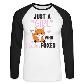 Nur ein Mädchen das Füchse liebt Fuchs - Unisex Baseballshirt langarm - Weiß/Schwarz - Vorne - Nik (191cm)