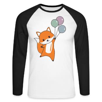 Fuchs süß Tier fliegt Luftballons Kinder - T-shirt baseball manches longues Homme - blanc/noir - Devant - Nik (191cm)