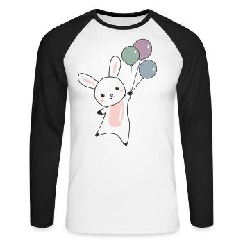 Hase fliegt Ballons oben süße Tiere für Kinder - Unisex Baseballshirt langarm - Weiß/Schwarz - Vorne - Nik (191cm)