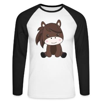 Cheval doux cheval cheval cavalier enfants - T-shirt baseball manches longues Homme - blanc/noir - Devant - Nik (191cm)