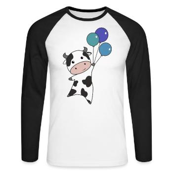 Kuh Kalb fliegt Luftballons süße Tiere Kühe - Unisex Baseballshirt langarm - Weiß/Schwarz - Vorne - Nik (191cm)
