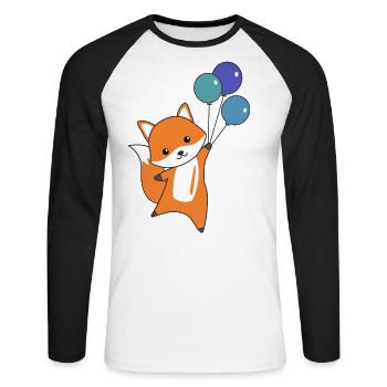 Renard mignon animal vole ballons enfants renards - T-shirt baseball manches longues Homme - blanc/noir - Devant - Nik (191cm)