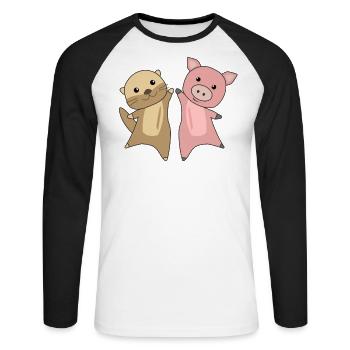 Otter porc doux animaux pour enfants amis des animaux - T-shirt baseball manches longues Homme - blanc/noir - Devant - Nik (191cm)