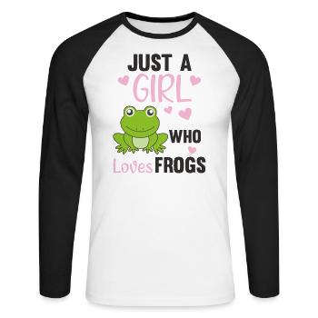 Juste une fille qui aime Frogs grenouilles - T-shirt baseball manches longues Homme - blanc/noir - Devant - Nik (191cm)