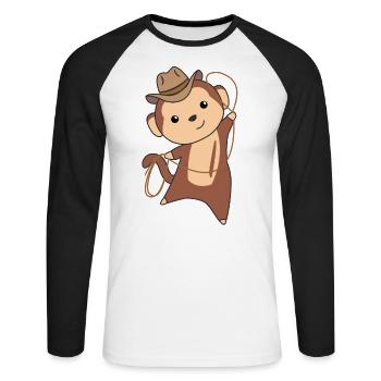 Cowboy Affe lustige Western Affen zum Fashing - Unisex Baseballshirt langarm - Weiß/Schwarz - Vorne - Nik (191cm)