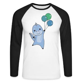 Dino flies with balloons cute animals dinosaurs - Unisex Long Sleeve Baseball T-Shirt - white/black - Front - Nik (191cm)