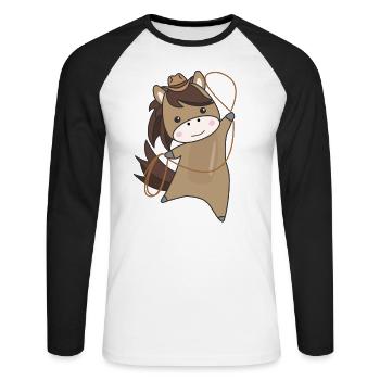 Cowboy Horse Horses Cattle Lasso Western - Unisex Long Sleeve Baseball T-Shirt - white/black - Front - Nik (191cm)