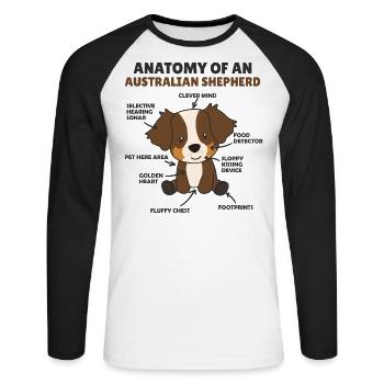 Anatomie d’un shepherd australien doux chiens - T-shirt baseball manches longues Homme - blanc/noir - Devant - Nik (191cm)