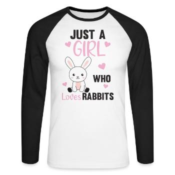 Juste une fille qui aime le lièvre - lapin mignon - T-shirt baseball manches longues Homme - blanc/noir - Devant - Nik (191cm)
