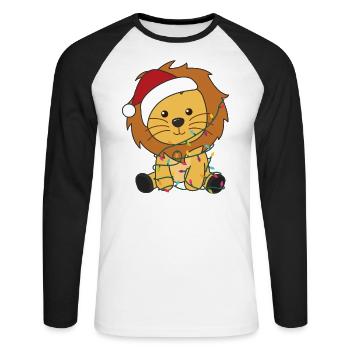 Lion Christmas Snow Winter Animals Lions - Unisex Long Sleeve Baseball T-Shirt - white/black - Front - Nik (191cm)