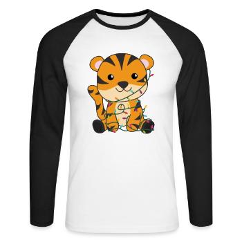 Tigre Noël Neige Hiver Animaux Tigre - T-shirt baseball manches longues Homme - blanc/noir - Devant - Nik (191cm)