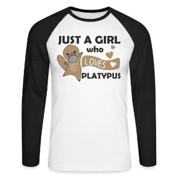 Only a girl who loves platypuses sweet animals - Unisex Long Sleeve Baseball T-Shirt - white/black - Front - Nik (191cm)