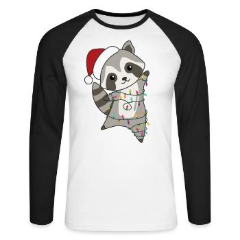 Raccoon Christmas Snow Winter Raccoons - Unisex Long Sleeve Baseball T-Shirt - white/black - Front - Nik (191cm)