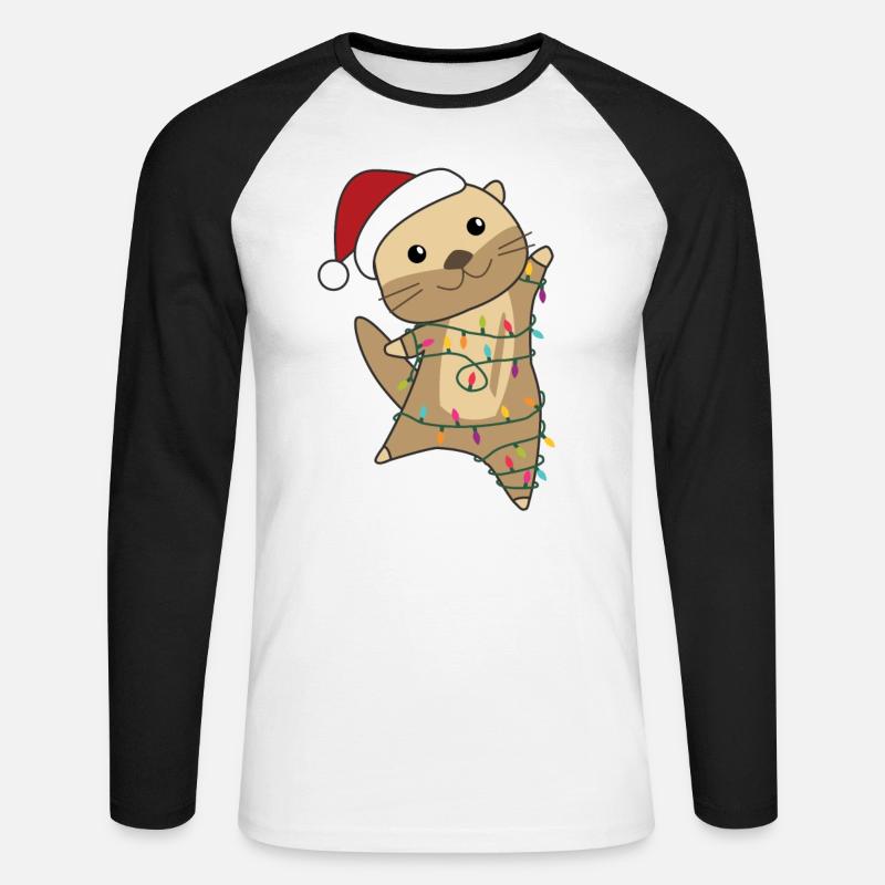Utter jul snö vinterdjur utter - Långärmad basebolltröja herr - vit/svart