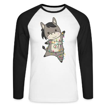 Donkeys Christmas Donkeys Winter Animals - Unisex Long Sleeve Baseball T-Shirt - white/black - Front - Nik (191cm)