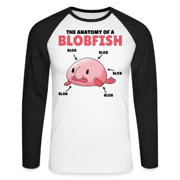 Blobfish Explication Anatomie d’un Blobfish - T-shirt baseball manches longues Homme - blanc/noir - Devant - Nik (191cm)
