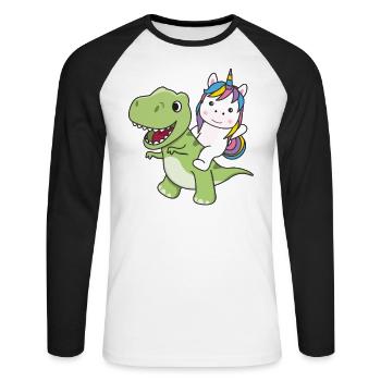 Einhorn reitet auf Trex süßer Dino mit Einhörnern - Unisex Baseballshirt langarm - Weiß/Schwarz - Vorne - Nik (191cm)
