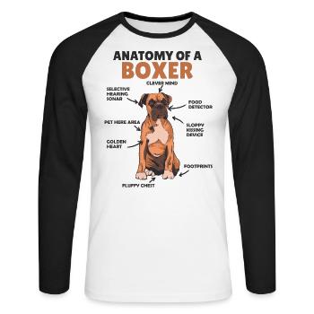 Anatomie d’un boxeur mignon chiot chien - T-shirt baseball manches longues Homme - blanc/noir - Devant - Nik (191cm)