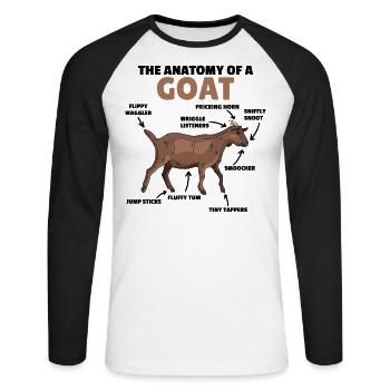 Explication de l’anatomie d’une chèvre mignonne - T-shirt baseball manches longues Homme - blanc/noir - Devant - Nik (191cm)