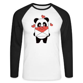 Panda pour la Saint-Valentin doux animaux avec des cœurs - T-shirt baseball manches longues Homme - blanc/noir - Devant - Nik (191cm)