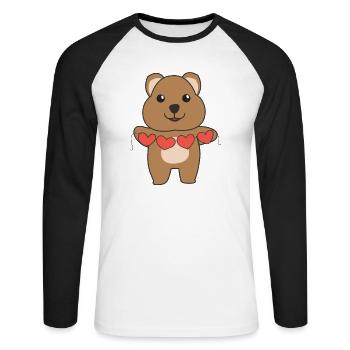 Quokka pour la Saint-Valentin doux animaux avec des cœurs - T-shirt baseball manches longues Homme - blanc/noir - Devant - Nik (191cm)